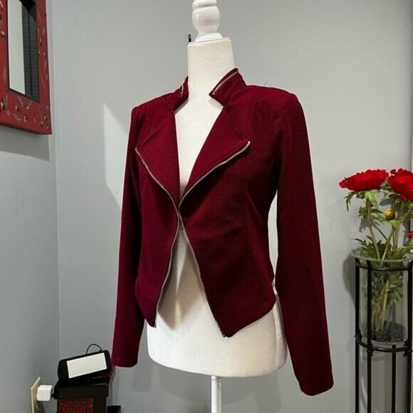 NEW Michel Cropped Open Zipper Lattice Panel Casual Layering Blazer Jacket M NWT - Picture 3 of 14